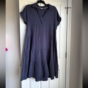 Umgee Navy Short Sleeve Tiered Maxi Dress